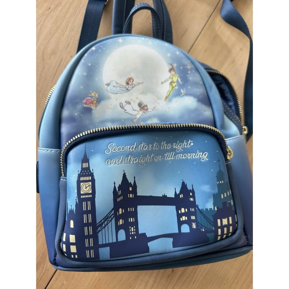 Loungefly Disney Peter Pan Second Star Glow In The Dark Mini Backpack Blue